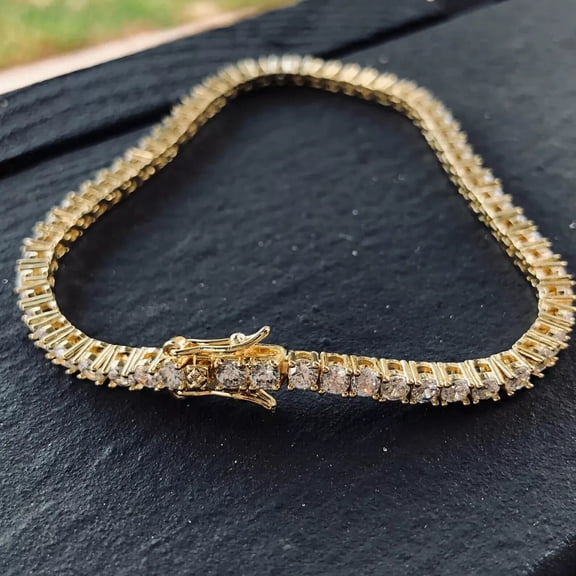 4mm Round Cut Lab Created Diamond Women's Tennis Bracelet 14k Yellow Gold Plated Silver