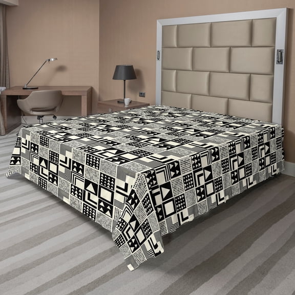 Ambesonne Geometrical Flat Sheet, Boho Art Deco Inspired, California King, Grey Cream