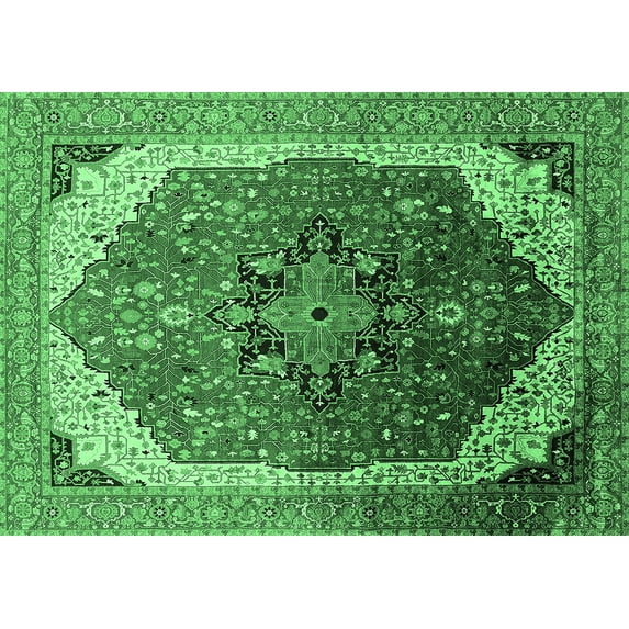 Ahgly Company Indoor Rectangle Oriental Emerald Green Industrial Area Rugs, 2' x 5'