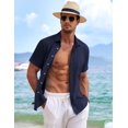 thumbnail image 3 of Camisa de lino para hombre COOFANDY, manga corta, azul marino, 3 of 5