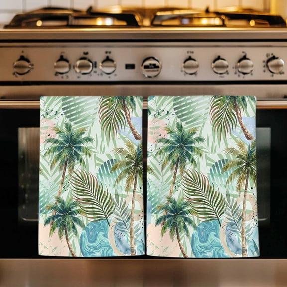 Tropical Plants Kitchen Towels Set of 1, Summer Coastal Beach Coconut Tree Green Absorbent Dish Towels for Kitchen, Microfiber Hand Towel, Quick Drying Tea Towel for Cleaning Decorative Dishcloths