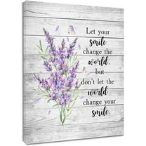 Inspirational Quotes Wall Art, Purple Floral Lavender with Butterfly Canvas Wall Art, Spring Rustic Wildflower Wall Art Decor for Living Room Bedroom Bathroom Kitchen, 16L x 12W Inches