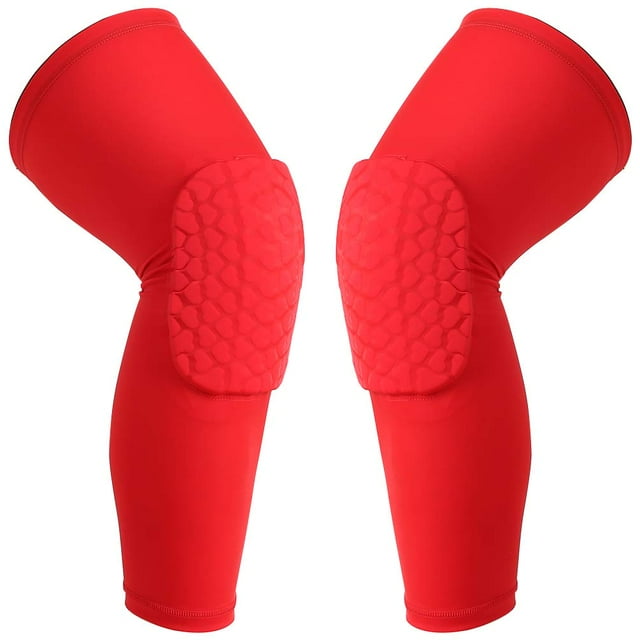 Genouillères de Volleyball pour Enfants Manches de Compression Longues Femmes Hommes Garçons Filles Protection de l'Appui (Genouillères-Rouge, X-Grand)
