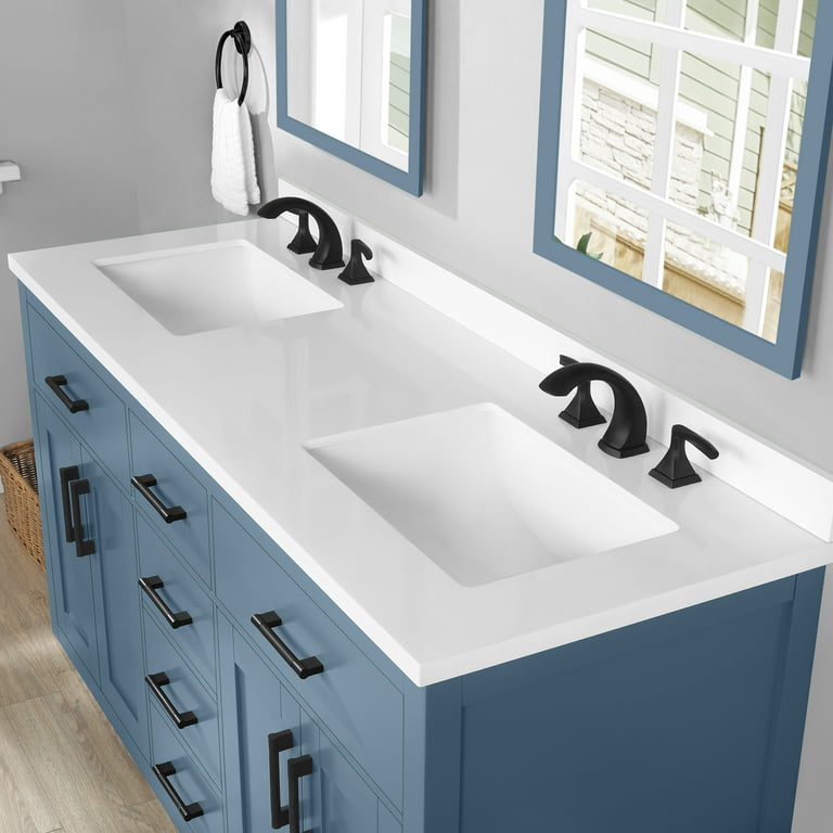 MANHATTAN 60 inch W x 36 1/2 inch H x 21 inch D 4 DR 3 DRW Double Sink Free  Standing Vanity Blue with Rectangle Basin