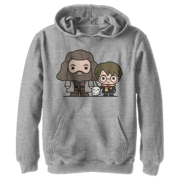 Boy's Harry Potter Hagrid & Hedwig Kawaii Cuties  Pull Over Hoodie Athletic Heather Large
