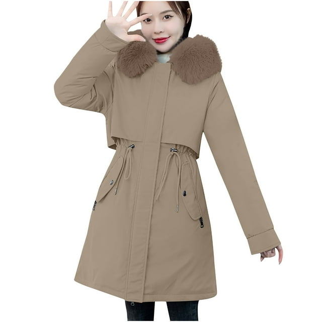Sentmoon Chandail à Capuchon Veste Doublée en Molleton Coton Manches Longues Manteaux Réguliers pour Femmes, Manteaux d'Hiver Convertibles Lourds de Couleur Unie pour Femmes Coupe Ample Café TTTG jusqu'à 40 % de Rabais