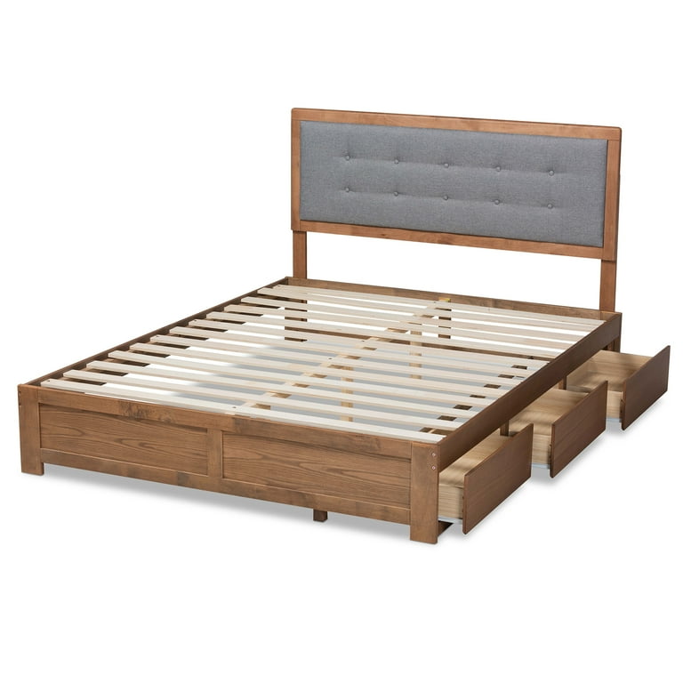 Baxton Studio Lene Modern and Contemporary Transitional Dark Grey Fabric Upholstered and Ash Walnut Brown Finished Wood King Size 3-Drawer Platform Storage Bed Baxton Studio Lene Modern and Contemporary Transitional Dark Grey Fabric Upholstered and Ash Walnut Brown Finished Wood King Size 3-Drawer Platform Storage Bed