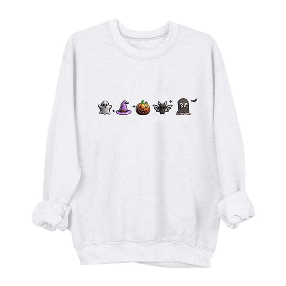 Women Spooky Season Sweatshirt Embroidered Solid Color Halloween Pullover Casual Long Sleeve Fall Holiday Top