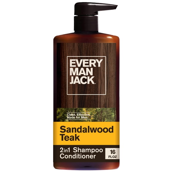 Every Man Jack Sandalwood Teak Daily 2-in-1 Shampoo and Conditioner for Men, Naturally Derived, 16 oz