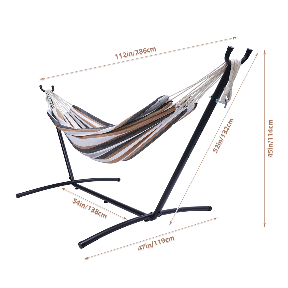 Hammock with Stand, Brazilian Style Hammock Bed with 9.3ft Heavy Duty Steel Stand and Carrying Bag, Portable Double Hammock for Patio Balcony Deck Indoor Outdoor, Max Load 450lbs, Easy Set Up, K3376 - image 4 of 9