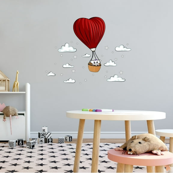 Home Wall Decal - 0 - Cute Hot Air Balloon Design Cute Elephant flying on Heart Shaped Air Balloon - Proudly Hand Made Decal - Size: 10 In(W) x 8 In(H)