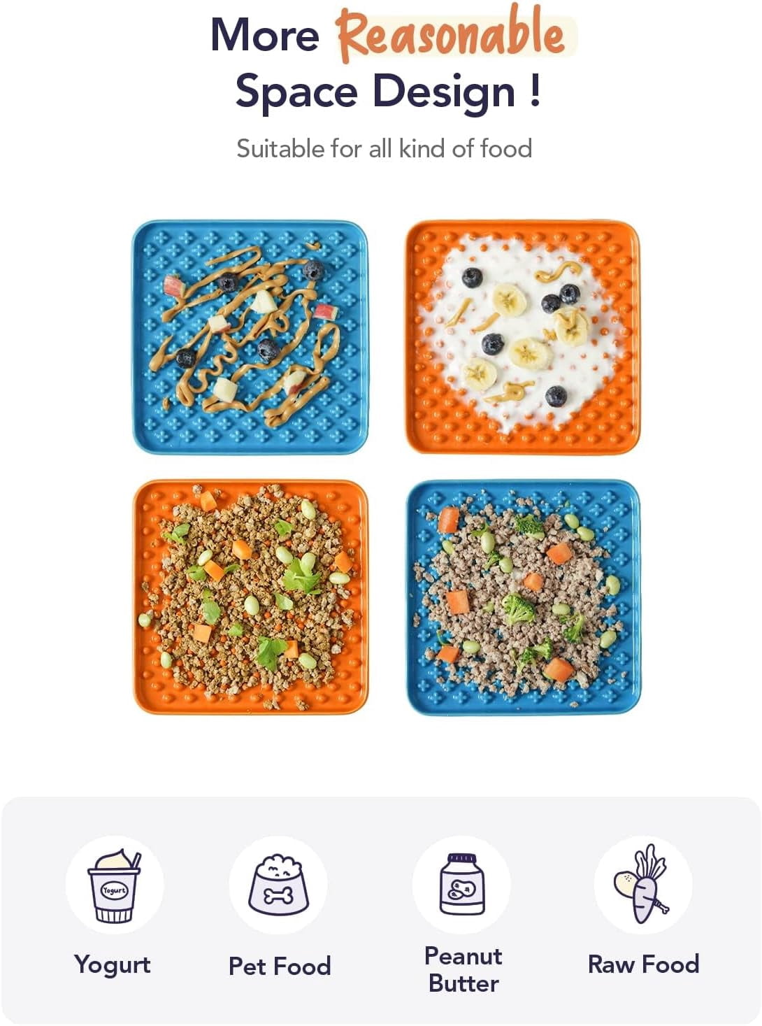 Slow Feeder Dog Bowl, 7.5 Inch Lick Mat for Medium and Large Breed, Anxiety Relief Licking Mat, Puzzle Feeder for Peanut Butter, Treats, Pet Enrichment Toys, Set of 2, Blue and Orange