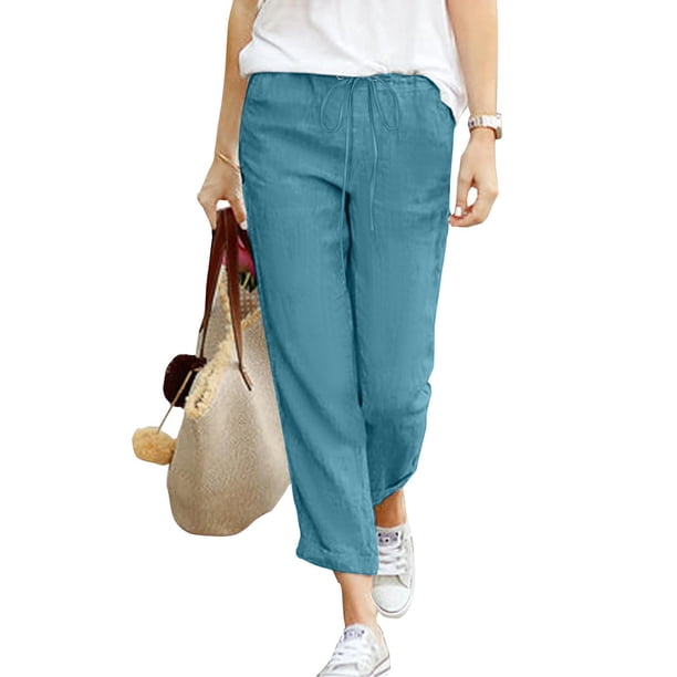 WILLBEST Pantalones Casuales de Verano para Mujer, Ligeros, Cómodos, Transpirables, para Playa, con Bolsillo para Uso Diario. Chica
