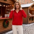 thumbnail image 6 of Women Hooded Button Front Knit Cardigan Top Drawstring Long Sleeve Loose Soft Sweater, L, 6 of 9