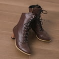 thumbnail image 6 of Mostsola Womens Victorian Boots Retro Dress Booties Lace up Low Heel Mid Calf Boots, 6 of 8