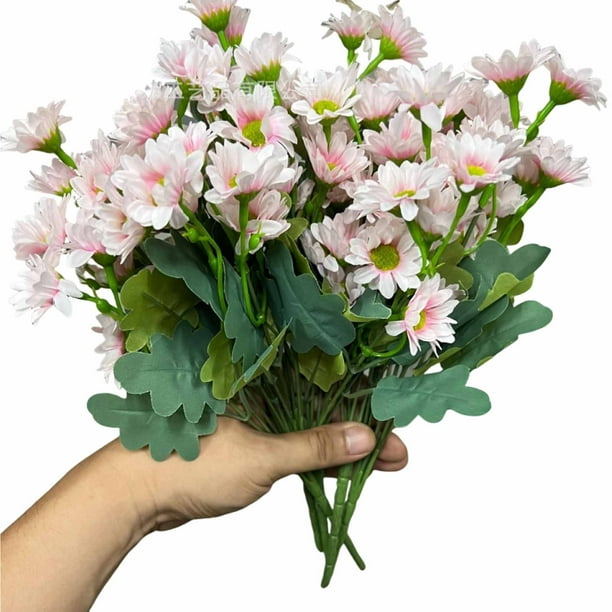 Inteprter Crisantemo artificial realista de aspecto resistente, ramo completo de crisantemo artificial vibrante real, material plástico. Flores artificiales rosa
