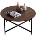thumbnail image 2 of MOBICIA Modern Industrial 36" Round Coffee Accent Table with Walnut Laminate Top and Criss Cross Black Metal Frame for Living Room Easy Assembly Brown, 2 of 8