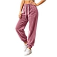 thumbnail image 2 of JOANKDMI Velour Joggers for Women Sweatpants Buttery Soft Thermal Baggy Tapered Cuffed Ankle Elastic Drawstring Waist with Pockets for Winter Lounge Athletic Track Pants, 2 of 7