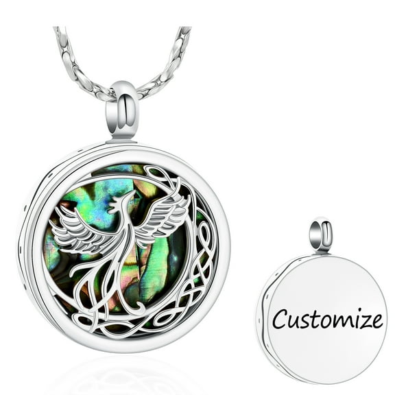 Phoenix Urn Necklace for Ashes Abalone Shell Celtic Phoenix Memorial Cremation Jewelry Keepsake Gifts for Women Men with Funnel Filler