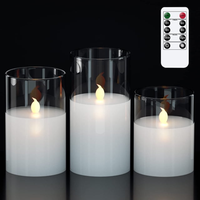 Velas LED sin llama GenSwin de vidrio transparente con control remoto (juego de 3)