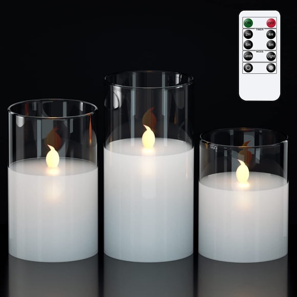 Velas LED sin llama GenSwin de vidrio transparente con control remoto (juego de 3)