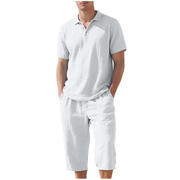 IROINNID Men's Casual 2 Piece Short Sleeve Shirt and Drawstring Waist Bermuda Shorts Set with Pockets for Summer Beach Vacation