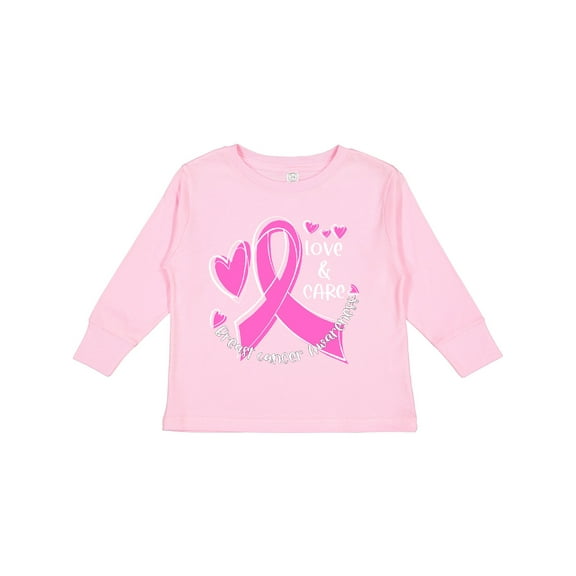 Inktastic Love, Care, Cure Breast Cancer Awareness Pink Ribbon Boys or Girls Long Sleeve Toddler T-Shirt