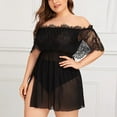 thumbnail image 6 of Lingerie Pajama Sets for Women Fashion Plus Size Lace Sheer Mesh Off-Shoulder Nightdress 1XL-4XL, 6 of 6