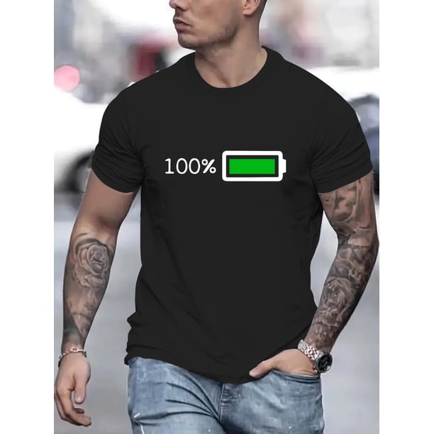 Playera Estampada de Caballero Manga CortaMen's Summer Trendy Battery Graphic Print T-shirt - Stylish Casual Athletic Short Sleeve s for Males Tee For Adult, Men, Women, Teen, Teenager, Adolescent,