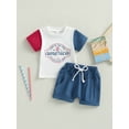 thumbnail image 2 of Bagilaanoe 4th of July Clothes for Toddler Baby Girls Short Sleeve Letters Print T-shirt Tops + Shorts 6M 12M 18M 24M 3T Kids Independence Day Outfits 2pcs Short Pants Set, 2 of 8