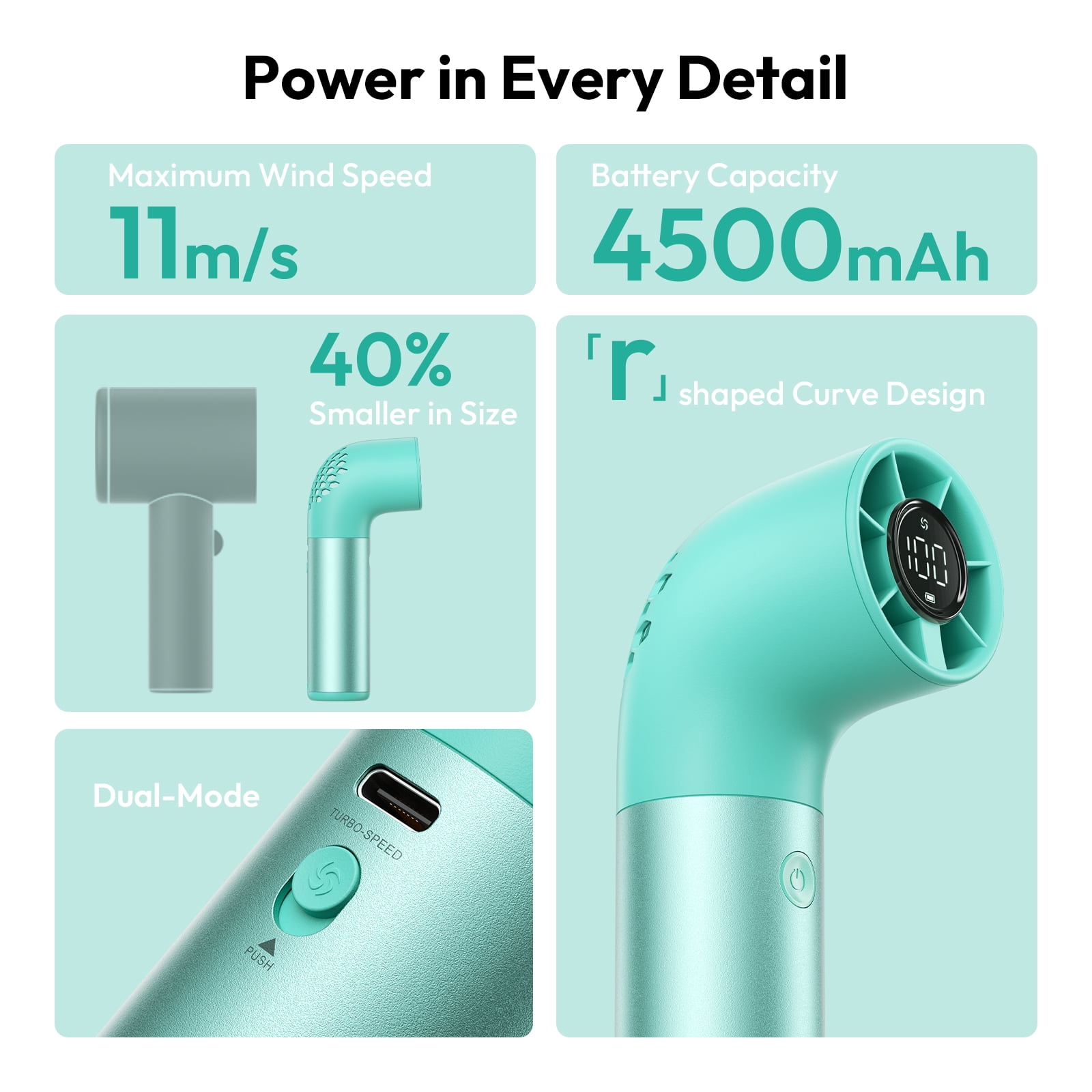 Aecooly Aero Ultra Handheld Fan, 19000 RPM Turbo, 7-Speed Aluminum, 15H Rechargeable Mini Fan for Travel and Office