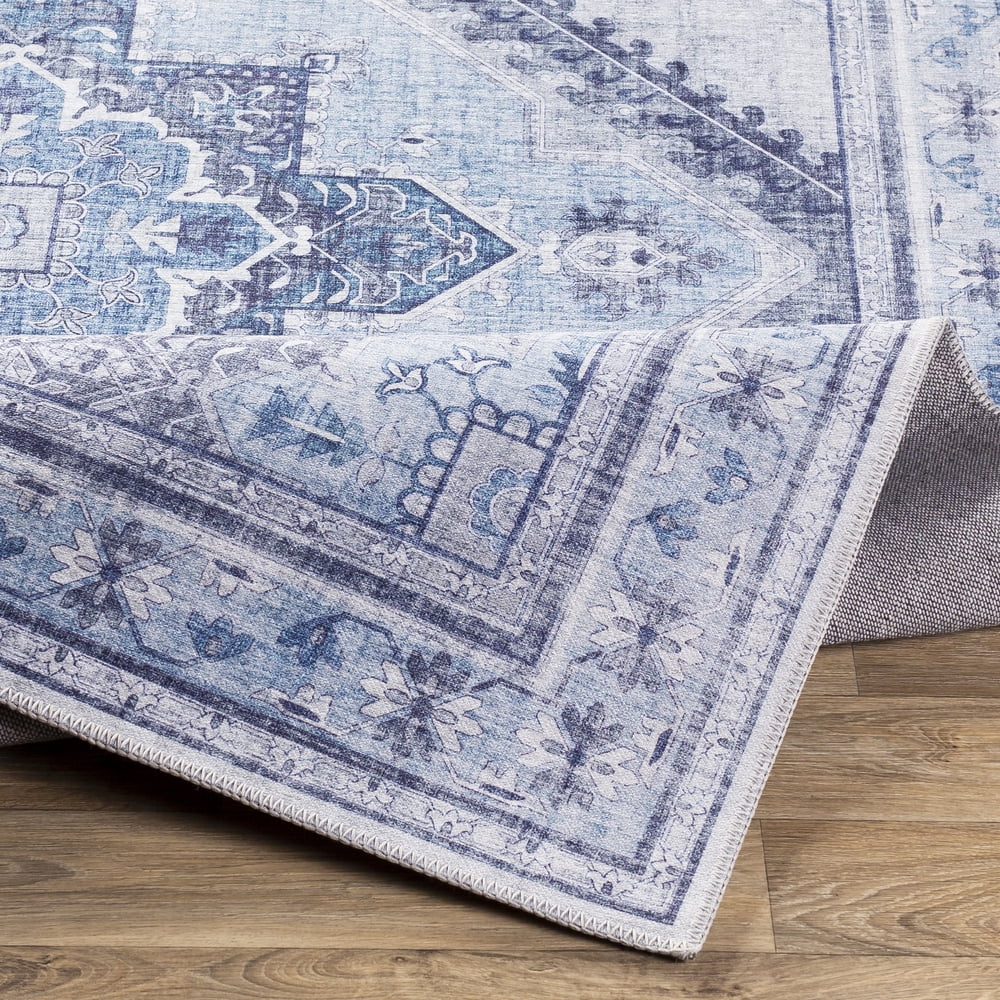 Livabliss Area Rugs for Living Room, 3x8 Iris Traditional Blue Runner Rug, Bedroom Dining Room Home Decor Stain Resistant Carpet (2'7" x 7'7" Runner)