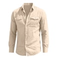 thumbnail image 4 of DeHolifer Cotton Linen Shirts for Men Button Up Shirts Long Sleeve Casual Work Shirt Lightweight Comfy Tops with Pockets Khaki L, 4 of 7