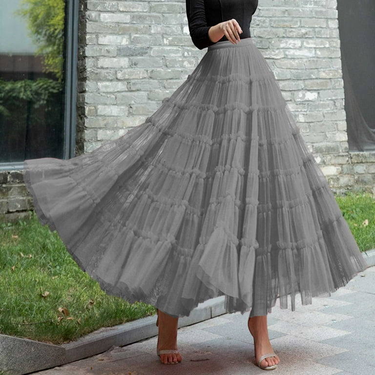 Riforla High Knee Skirt Quality Pleated Length Cake Skirt Dancing Womens Adult Skirt Skirts for Women Grey One Size Walmart