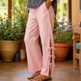 thumbnail image 2 of Zjunqe Summer Women Cotton Linen Pants Casual High Waist Comfy Lightweight Gauze Pants with Pockets Beach Vacation Trousers Bow Tie Side Wide Leg Lounge Bottom Loose Fit Going Out Pants Pink Xl, 2 of 5