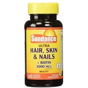 6 Pack - Sundance Vitamins Ultra Hair, Skin & Nails + Biotin 3000 mcg, 60 ea