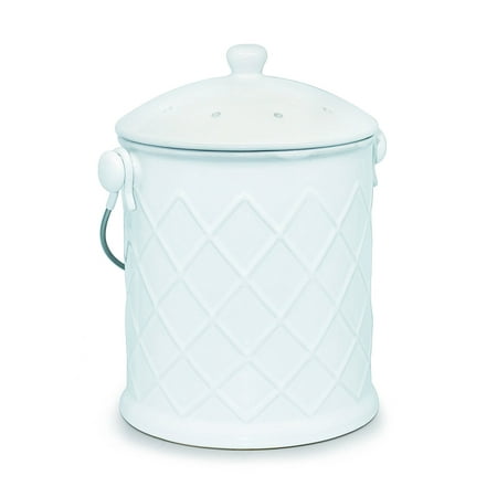 Cedar Grove 1g Wht Kitchen Compost Bin, Includes 1 Charcoal Filter and 4 - 100% Compostable Bags