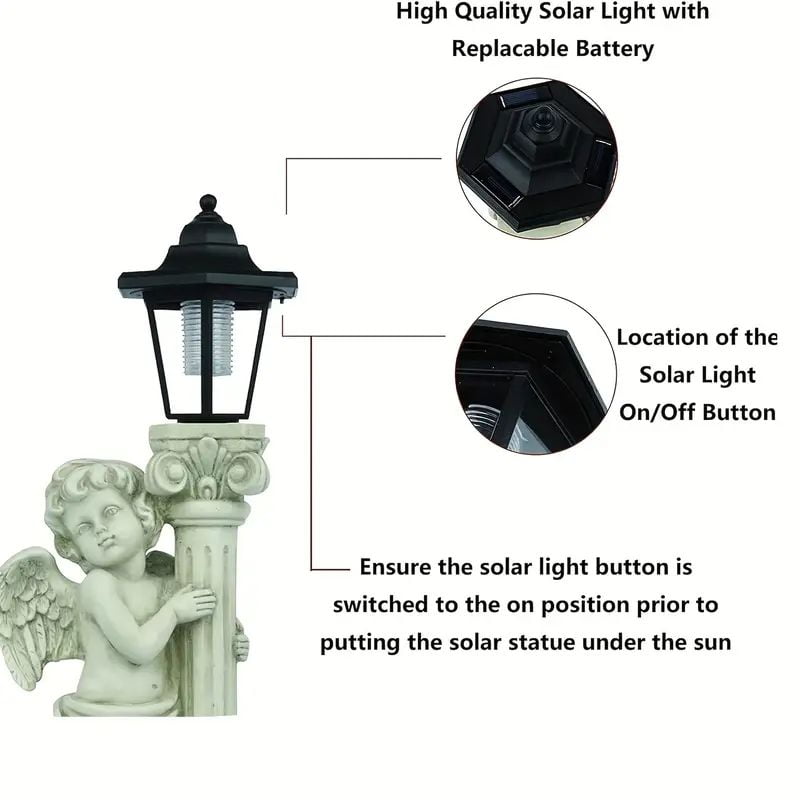 19.7 Inch Sunlight Angel Sculpture, Roman Pillar Angel Garden Statue, Outdoor Solar Path Light Garden Landscape Decoration (Right, Left)