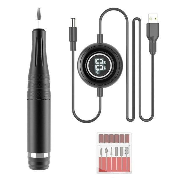 Máquina pulidora eléctrica para uñas, herramienta para manicura y pedicura, 35 000 RPM, lima para uñas de las manos y los pies con 6 brocas y 6 bandas Negro