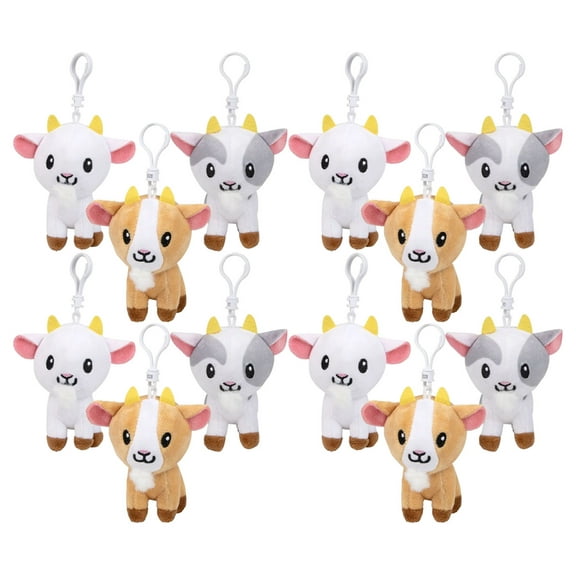 BULK - Set of 12 Goat Plush Stuffed Animals with Clip - Adorable Farm Animal Toy - Plush - Soft Squishy Animal Plushie Stuffie - Backpack Clip