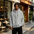 thumbnail image 6 of Mens Hooded Fashion Long Sleeve Hoodies Casual Drawstring with Pockets Pullover Sweatshirt for Men Light Gray L, 6 of 7