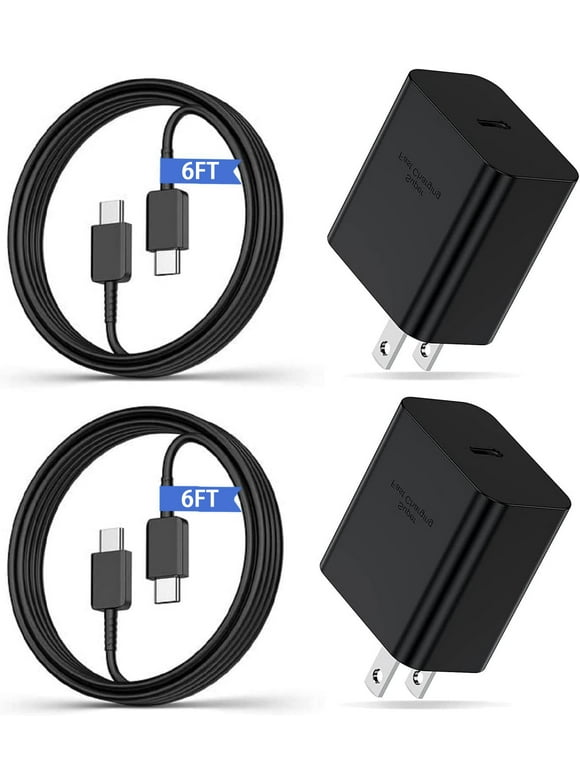 2 Pack 45W Samsung USB-C Super Fast Charger 6FT Type C Charger Cable Cord Fast Charging Android Phone Wall Charger Block for Samsung Galaxy S23 Ultra/S23/S23+/S22/S22 Ultra/S22+/S21/Note10/20Tab S9