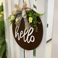 thumbnail image 1 of Wooden Welcome Sign with Bowknot Ribbon 1 5 3 Front Door Porch Gate Hanging Round Plaque Board, Brown Ribbon, 1 of 7