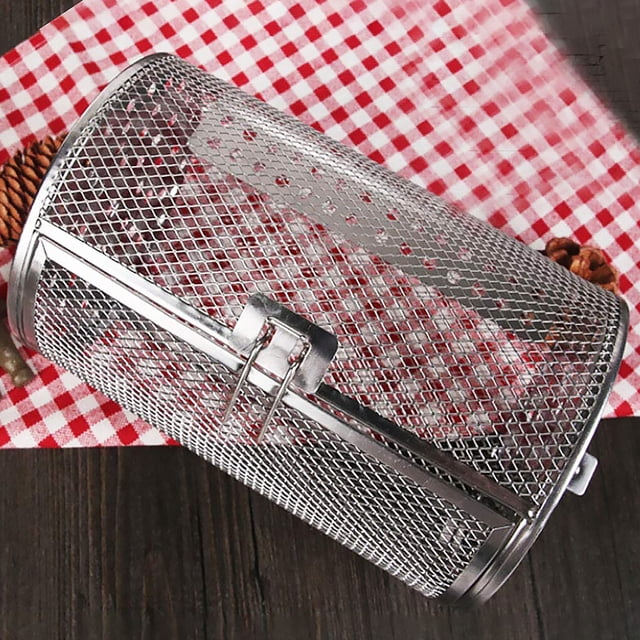 Tambour de Rôtissoire pour Gril en Acier Inoxydable, Rotation 360, Tambour de Cuisson pour BBQ, Tambour de Rôtissoire de Cuisson; Tambour de Rôtissoire Outil de Rôtissoire pour Gril, 26x11.7x11.7cm