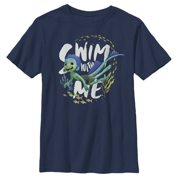 Boy's Luca Swim With Me  Graphic Tee Navy Blue Small