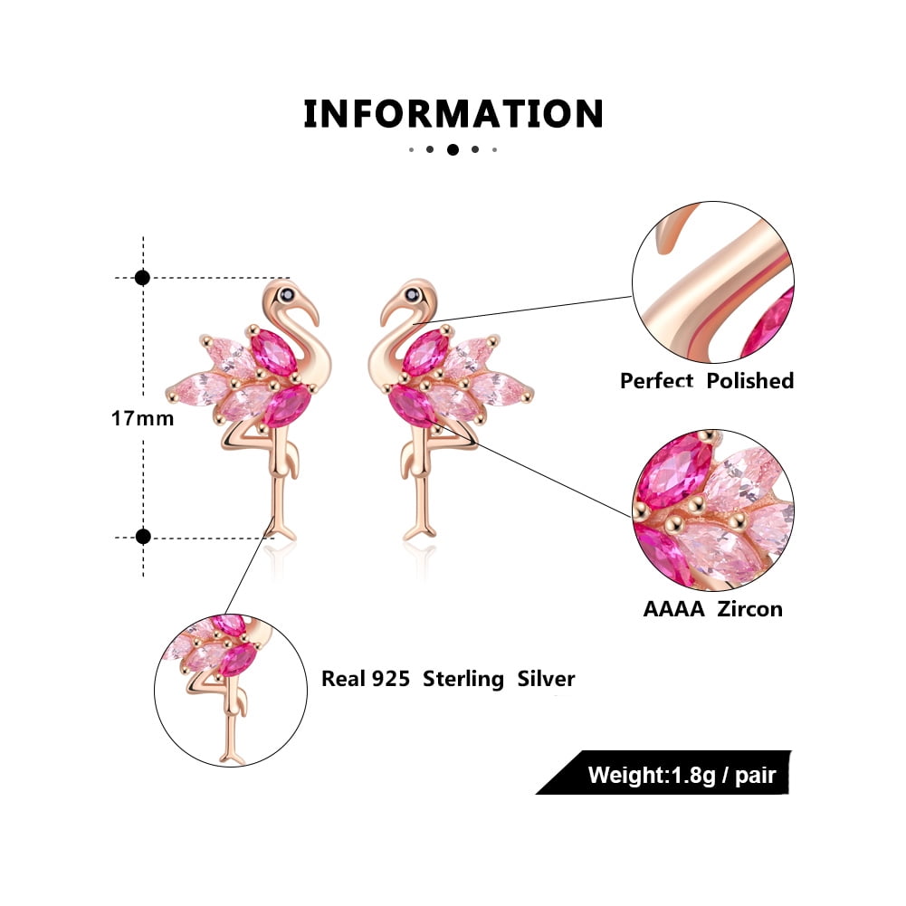Pink Flamingo Necklace and Earrings Set for Women Cz Rose Sterling Silver Ginger Lyne Collection