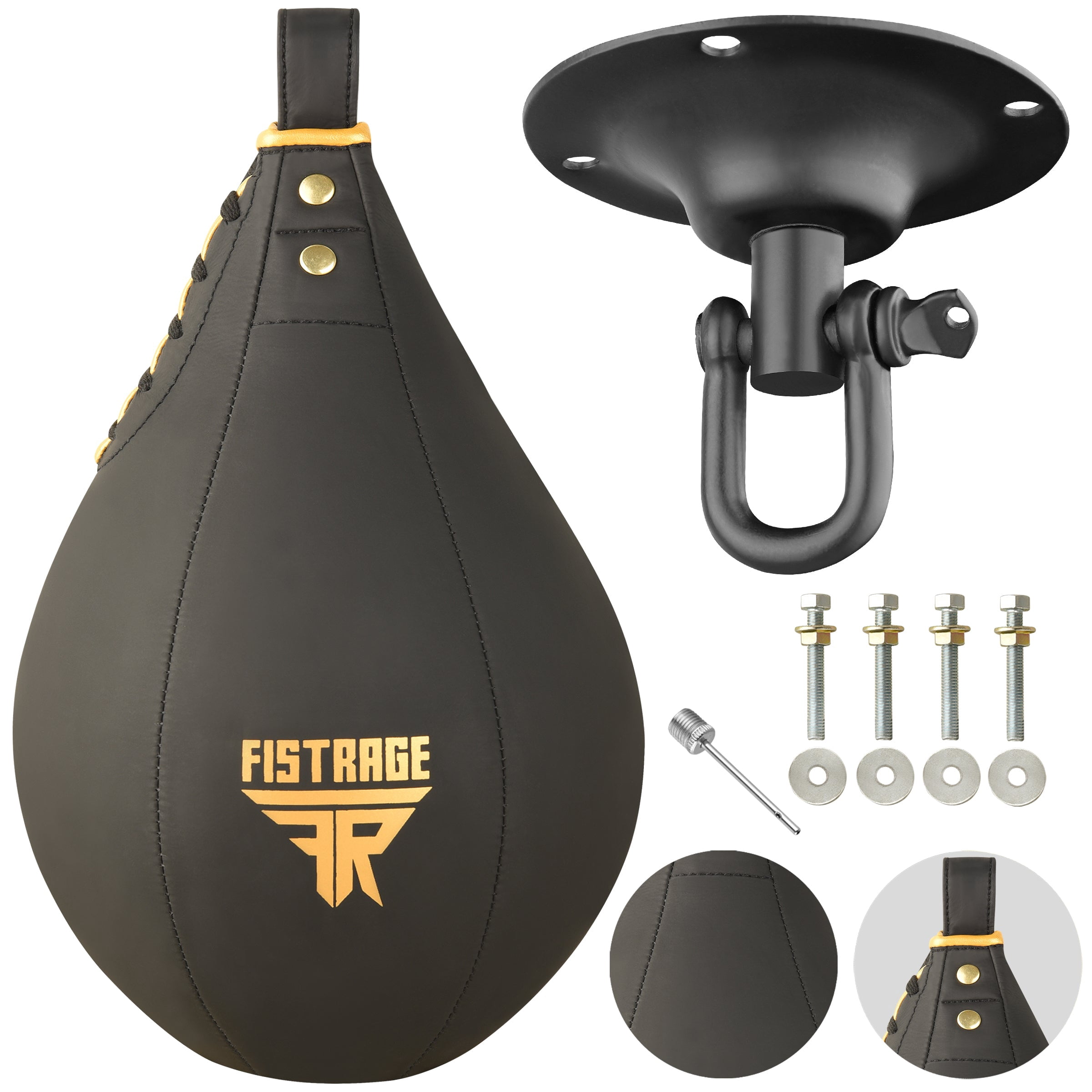 Fistrage Leather Fitness Speed Bag, Black & Gold