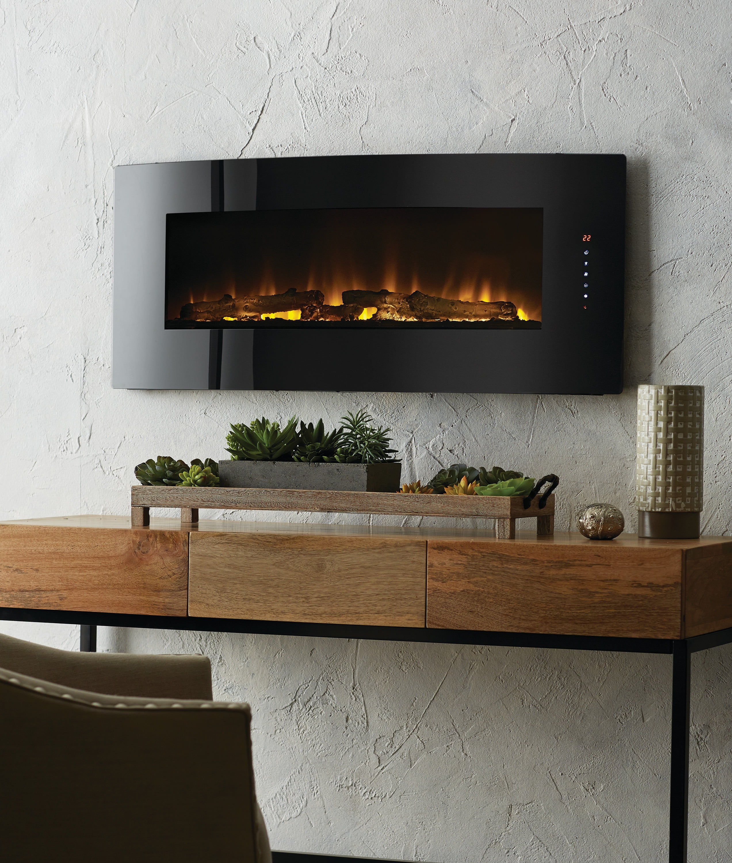 Muskoka 42 in. Contemporary Curved Front Slim Line Wall Mount Infrared Electric  Fireplace - Walmart.com
