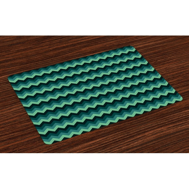Teal Placemats Set of 4 Expressionist Chevron Style Pattern Geometric