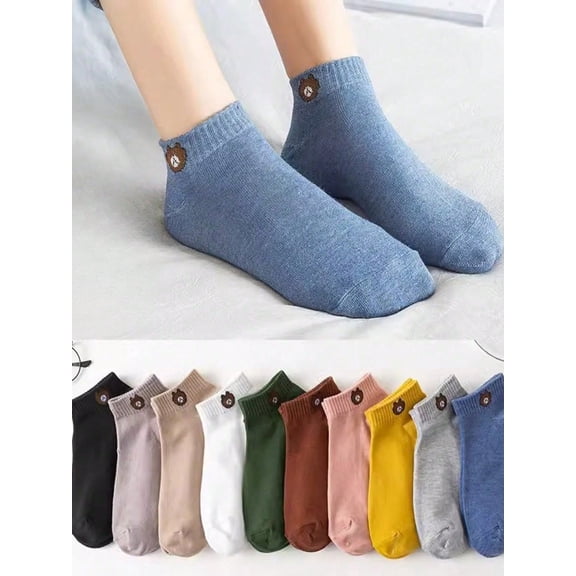 6 Pairs Women's Cute Cartoon Bear & Rabbit Low Vamp Low-Cut Ankle Socks, Boat Socks, Thin Style For Spring/Summer